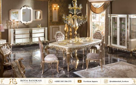 Jual Set Meja Makan Klasik Modern Gold Jepara