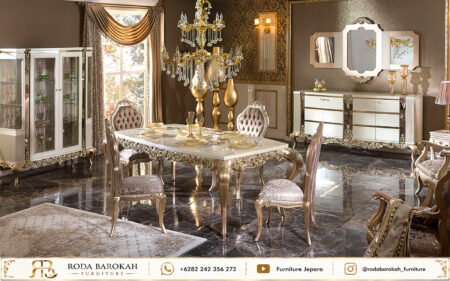 Jual Set Meja Makan Klasik Modern Gold Jepara