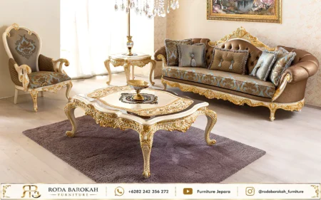 Koleksi Sofa Tamu Mewah Klasik Kain Velvet Coklat