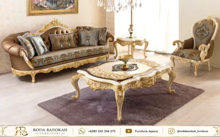 Koleksi Sofa Tamu Mewah Klasik Kain Velvet Coklat