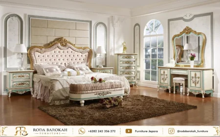 Konsep Kamar Tidur Elegan Mewah Ukiran Emas Klasik Jepara