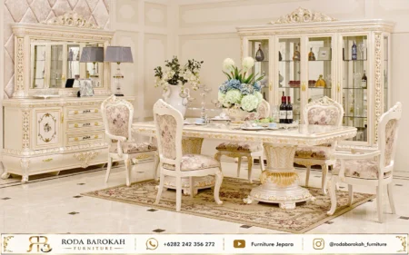 Model Set Ruang Makan Mewah Sultan Klasik Putih Ivory