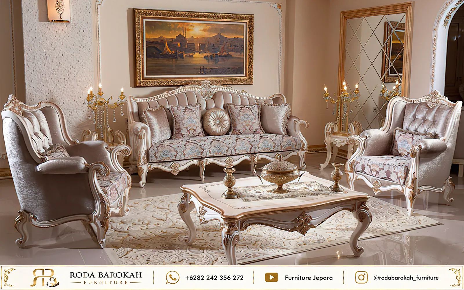 Model Set Sofa Tamu Sultan Ukir Emas Mewah