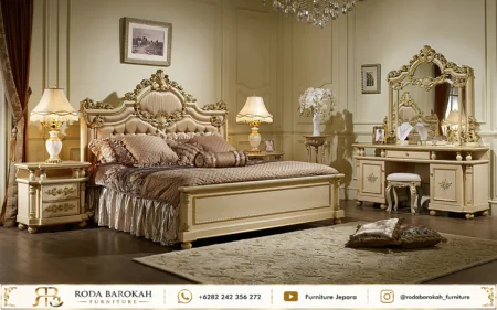 Pesona Tempat Tidur Ukir Jepara Ivory Emas Mewah