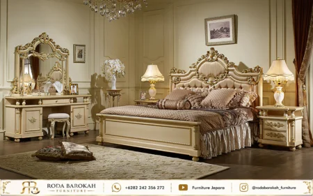 Pesona Tempat Tidur Ukir Jepara Ivory Emas Mewah