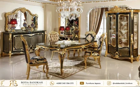 Rekomendasi Meja Makan Mewah Ukiran Sultan High Gloss Top