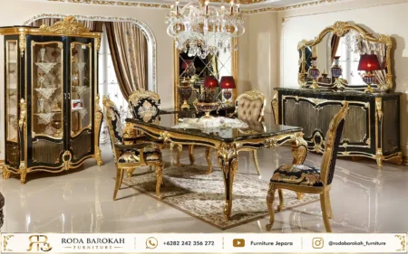 Rekomendasi Meja Makan Mewah Ukiran Sultan High Gloss Top