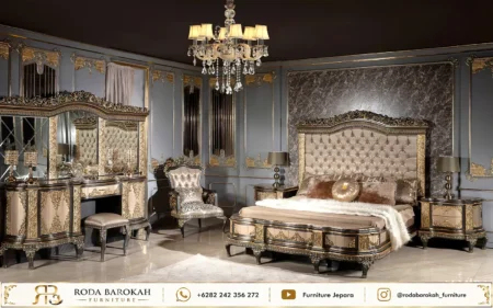 Set Kamar Tidur Mewah Klasik Eropa Metallic Bronze Gold