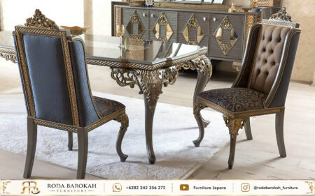 Set Ruang Makan Mewah Klasik Modern Meja Lemari Hias