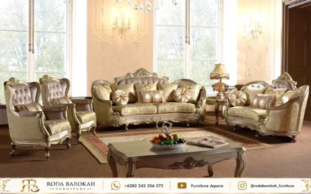 Set Sofa Tamu Klasik Mewah Warna Champagne Gold