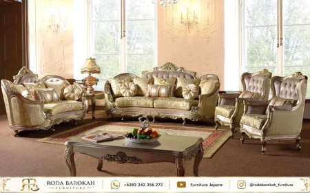 Set Sofa Tamu Klasik Mewah Warna Champagne Gold