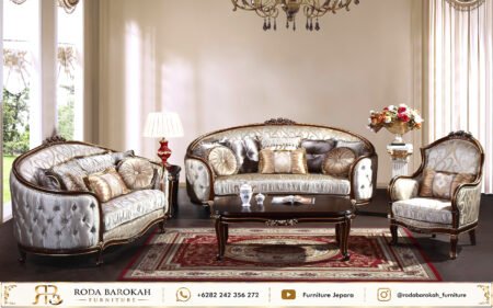 Set Sofa Tamu Mewah Pearl Silver Brown Jepara Mebel