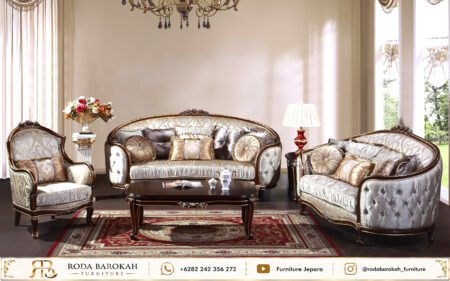 Set Sofa Tamu Mewah Pearl Silver Brown Jepara Mebel