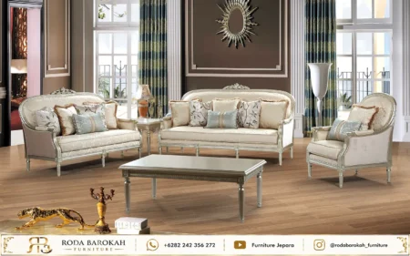 Sofa Tamu Set Mewah Warna Krem Gaya Neoklasik