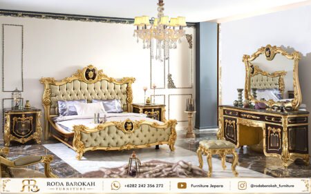 Tempat Tidur Mewah Ukir Tufted Champagne Gold Jepara