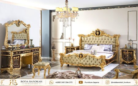 Tempat Tidur Mewah Ukir Tufted Champagne Gold Jepara